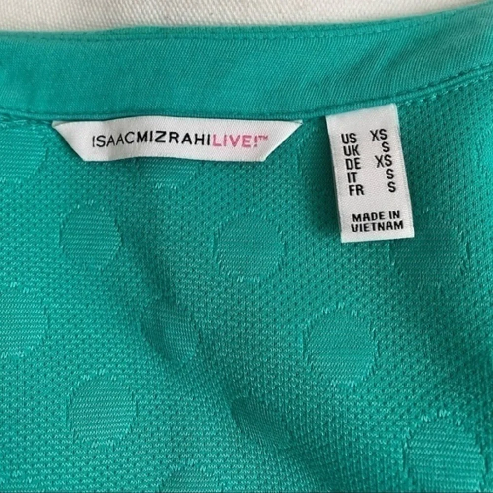 Isaac Mizrahi Live Teal Polka Dot Jacquard Zip Up